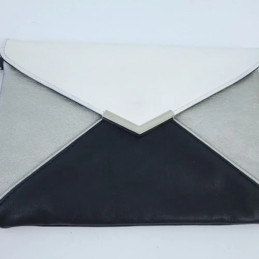 Express Black, White, Silver Envelope Purse Clutch Wristlet 9